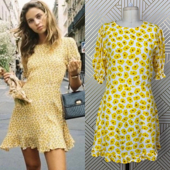 FAITHFULL THE BRAND Florence Mini Dress Yellow - Picture 1 of 12